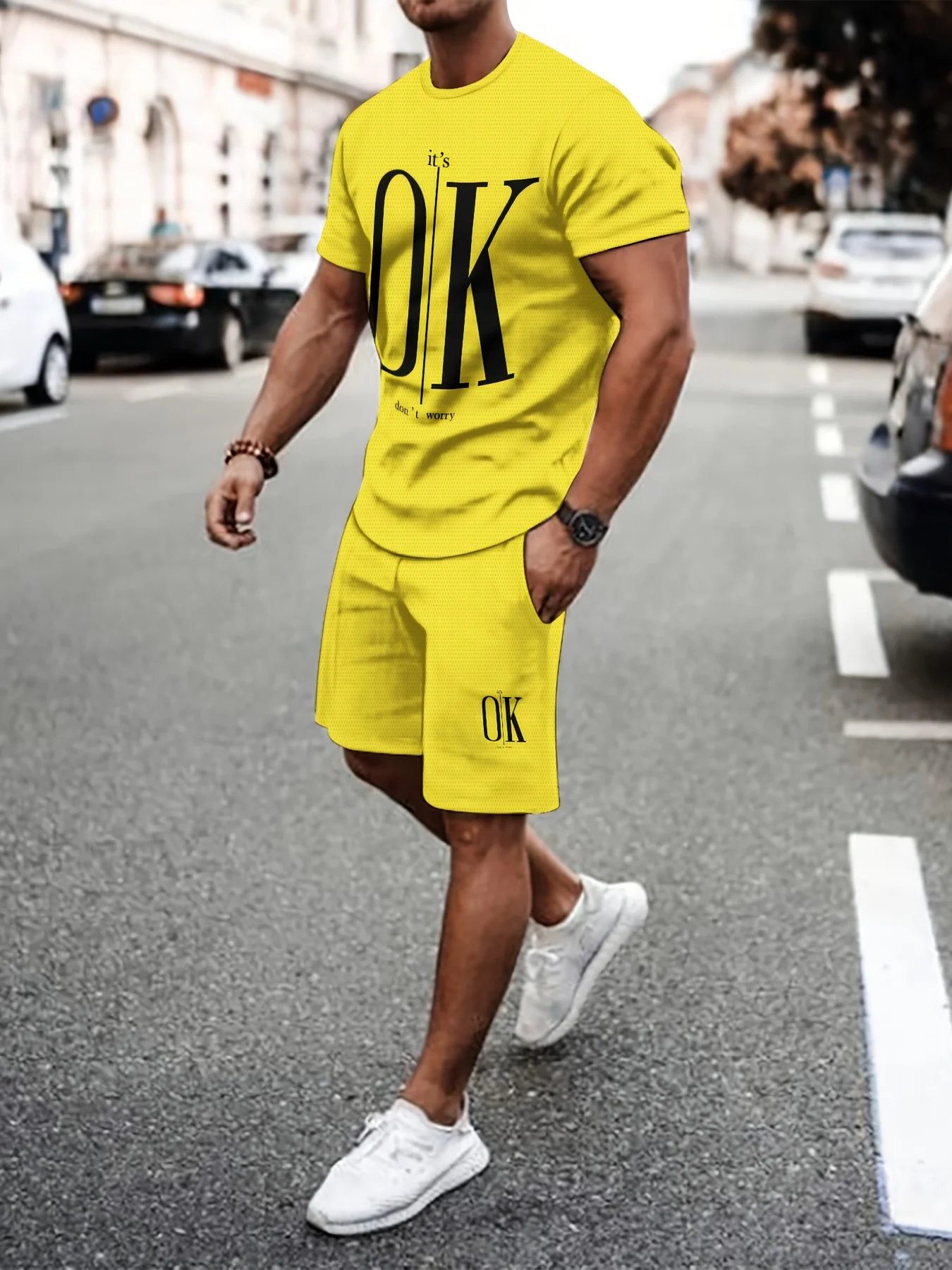 Men's Casual Sports Suit 3D Printed T-shirt Round Neck T-shirt and Shorts Large Size