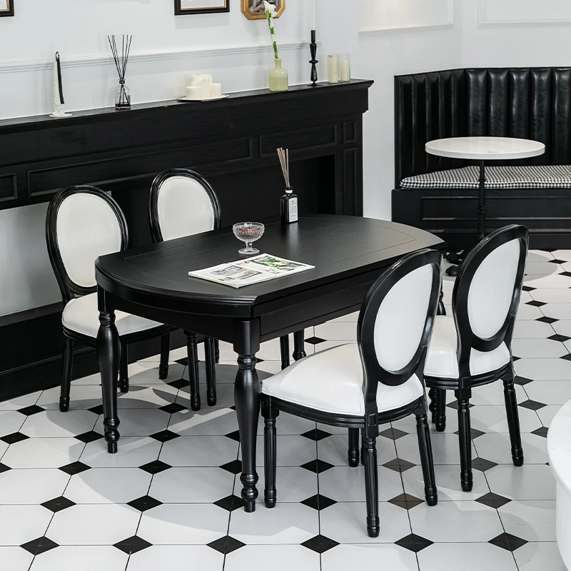 Medieval style dining chair American European style solid wood retro chair cafe chair black homestay