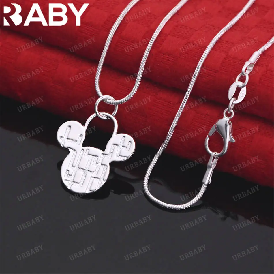 

URBABY 40-75cm 925 Sterling Silver Mickey Pendant Necklace For Women Men Charm Trend Birthday Gifts Fashion Party Fine Jewelry