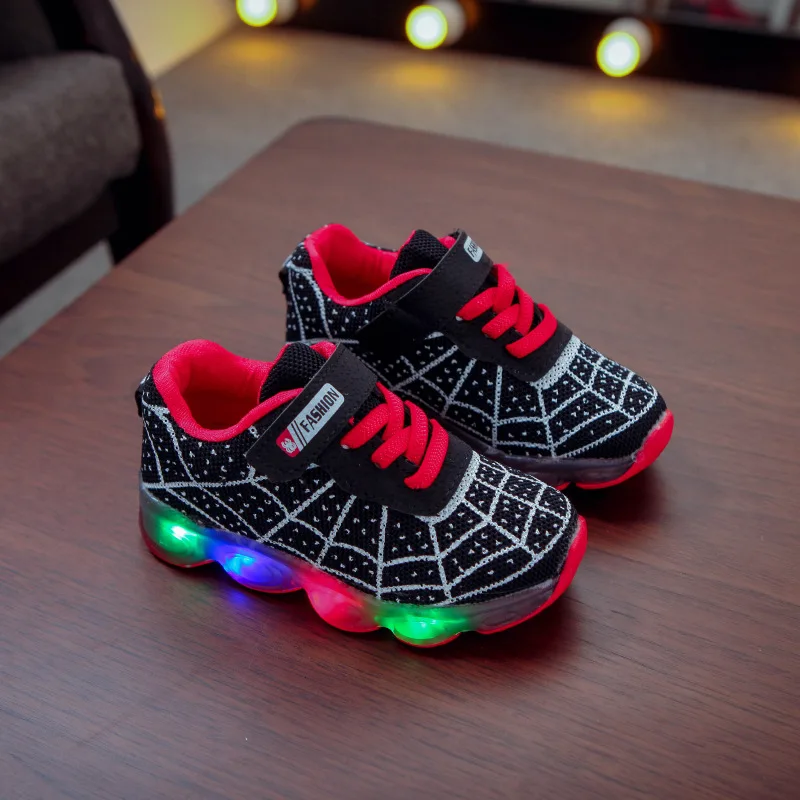 New Disney cartoon boys  Spider-Man cute Casual shoes with led light soft sports shoes for kids gift EU size 21-36