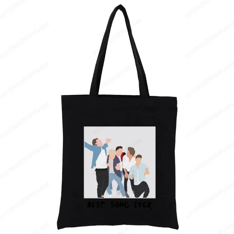 Women Canvas Shoulder Bag One Direction Customize Handbag Ladies Casual Tote Bag Reusable Large Capacity Black Shopping Bag
