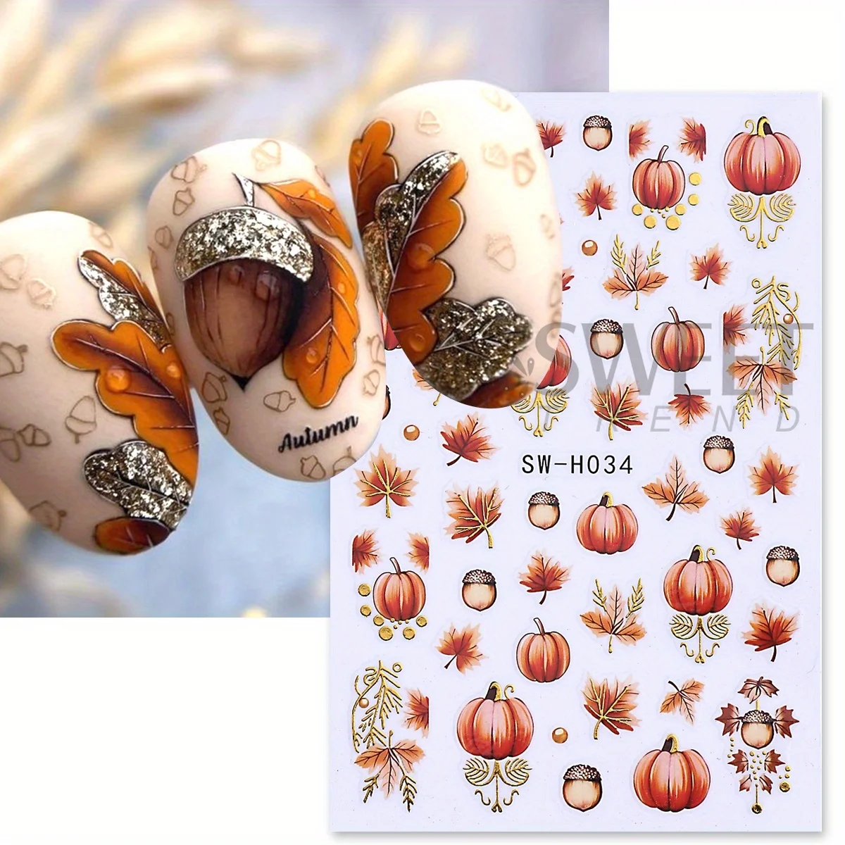 2 pezzi glitter autunno zucca foglie d'acero adesivi per unghie metallo oro autunno pigne adesivi decalcomanie pittura fogli manicure deco