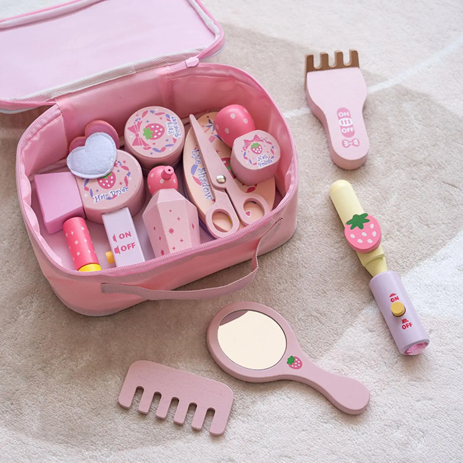 Miniature Pretend Makeup Game with Storage Bag Washable Wooden Party Favors