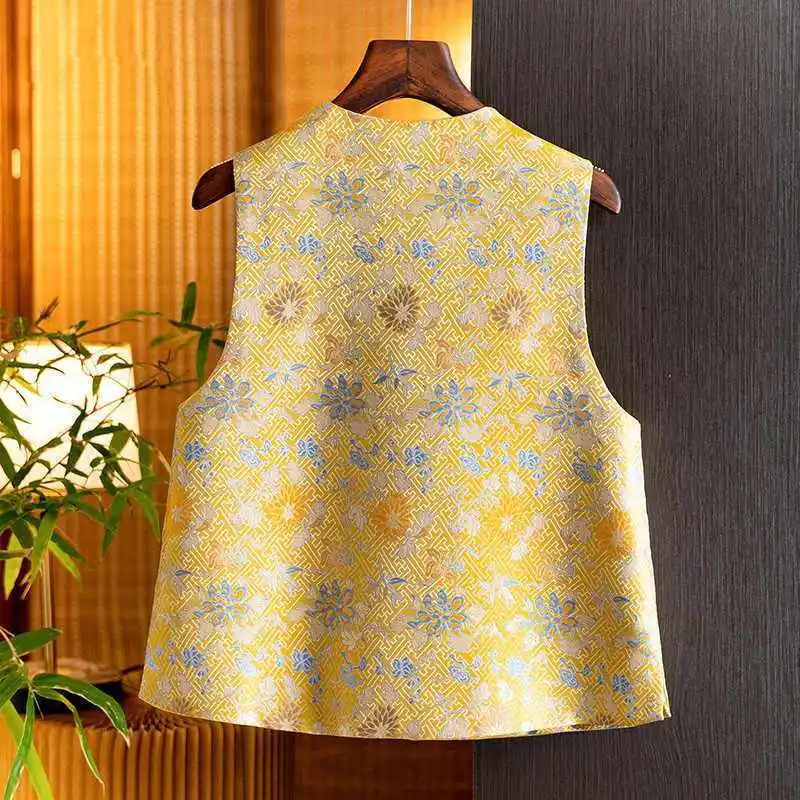 High End New Women Chinese Style Vests Spring Summer National Retro Sleeveless Jacket Ladies Cardigan Waistcoat Jacquard Coat