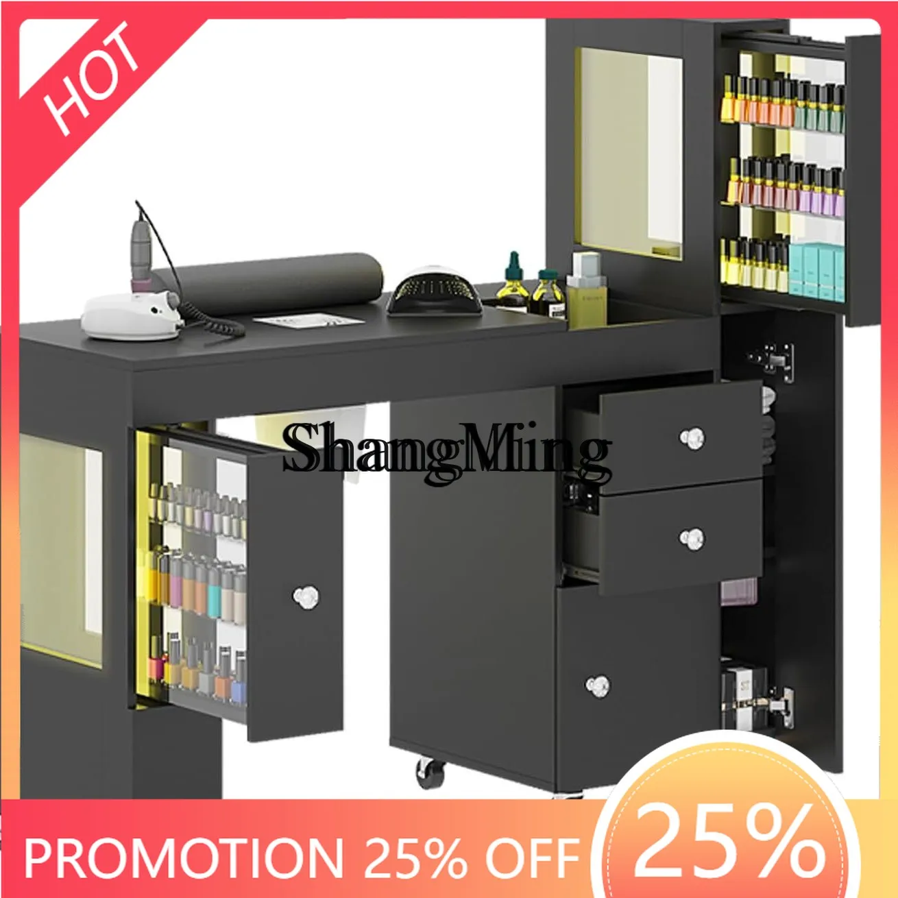 CL مع خزانة عرض LED قابلة للقفل، درج مجمع الغبار لطاولة الأظافر