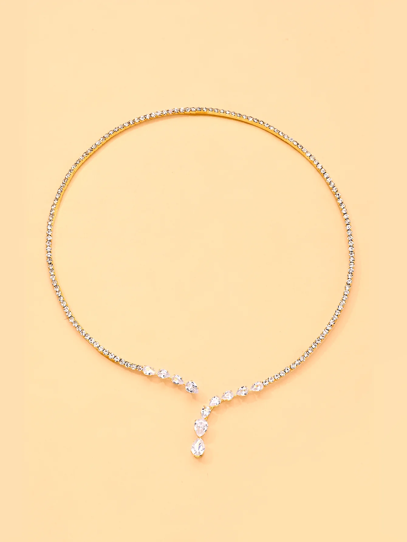 New Open-Style Teardrop Collar Necklace – Western-Style Sparkling Rhinestone Statement Piece for Parties and Formal Gowns