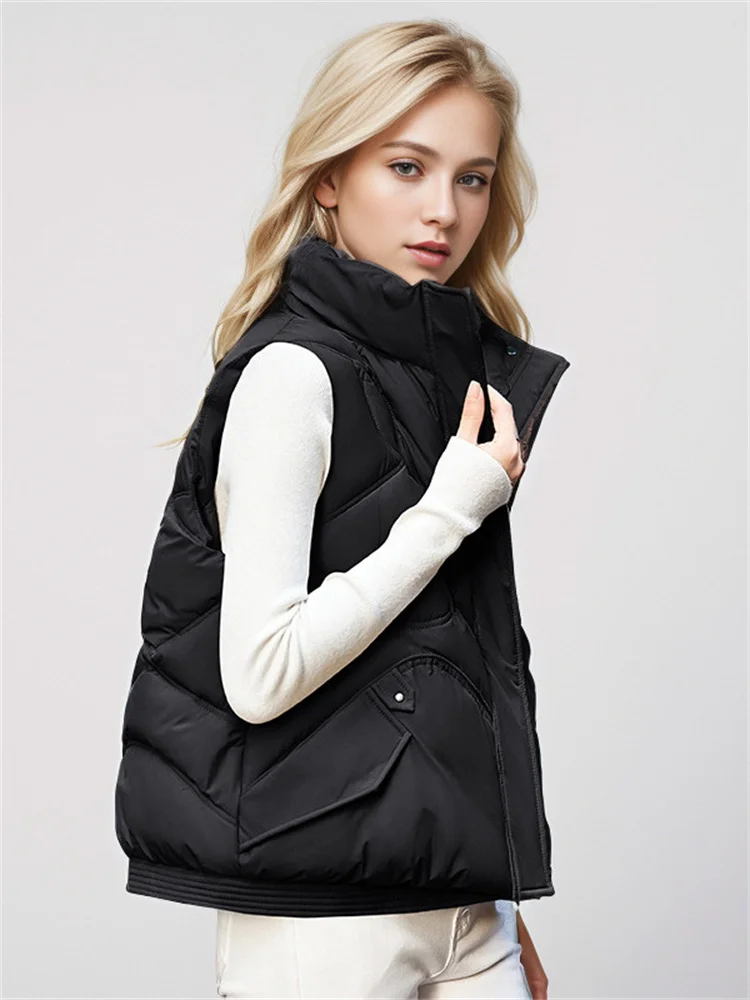 2024 Winter New Women Jacket Puffer Cotton Vest Jacket Short Stylish And Loose Thicken For Warmth Solid Color Sleeveless Jacket