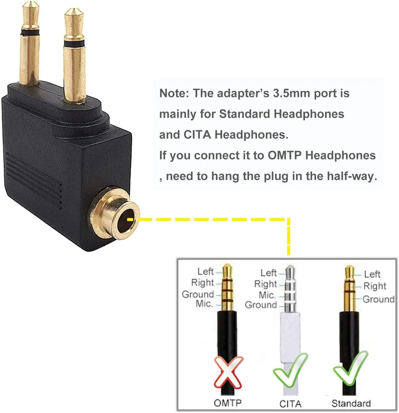 LBSC 3.5Mm Female To 2 Jack Male Airline Air Plane Dual Airplane Golden Plated Airline Plated Headphone Jack Plug Connector 3Pcs