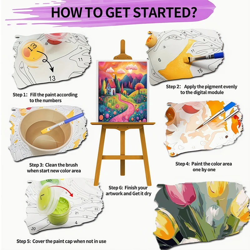 1Pcs Mountain Flower Path   DIY Acrylic Digital Painting Kit For Beginners Home Wall Decor Frame Not Included