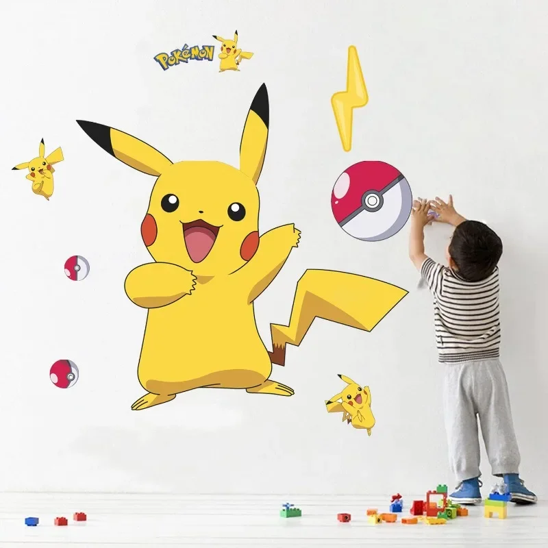 Pokemon Anime Figure Sticker Pikachu Wall Stickers Children Bedroom Kindergarten Wallpaper Deco PVC DIY Stickers Toys