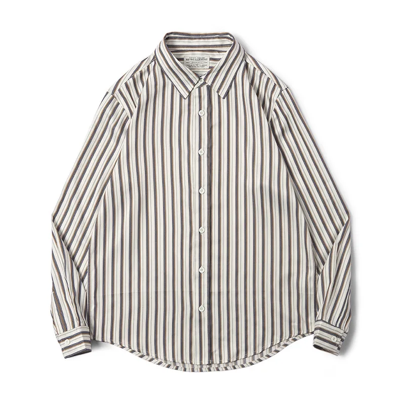 Maden Vintage TR Fabric Striped Long-sleeved Shirts Classic  Business Handsome Shirt Men\'s Free Ironing Blouse Halloween Top