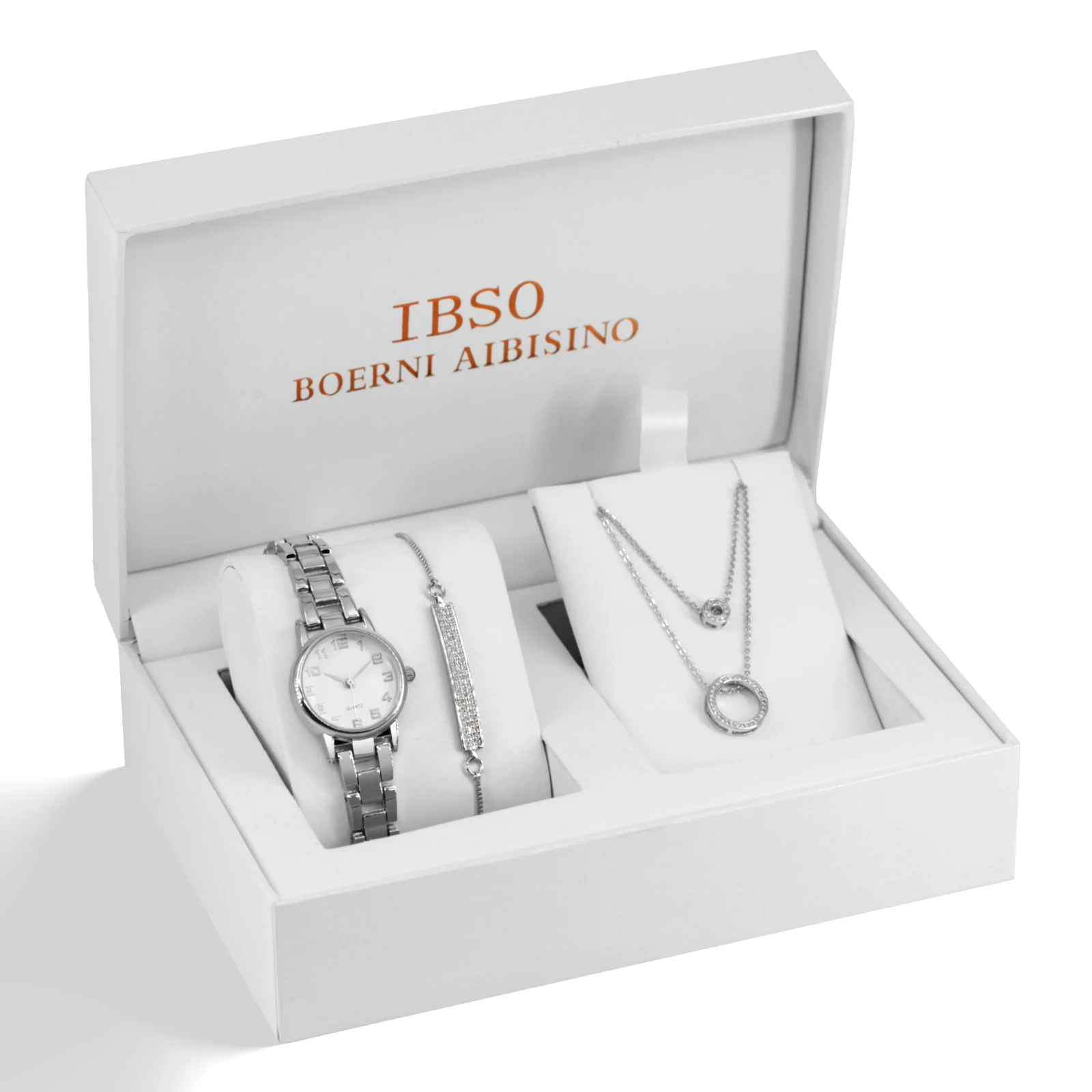 IBSO-Relógio e Colar de Luxo de Ouro Feminino, Conjunto de Jóias Femininas, Relógio Quartzo de Cristal Criativo, Presente da Senhora, Marca Top,