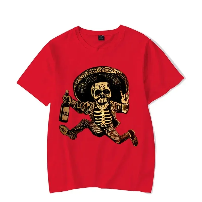 2024  New Mens Brand T-shirt for Men Day of The Dead Funny Skull Drinking Tshirt Clotning Oversized Tops Tees Male T Shirt Homme