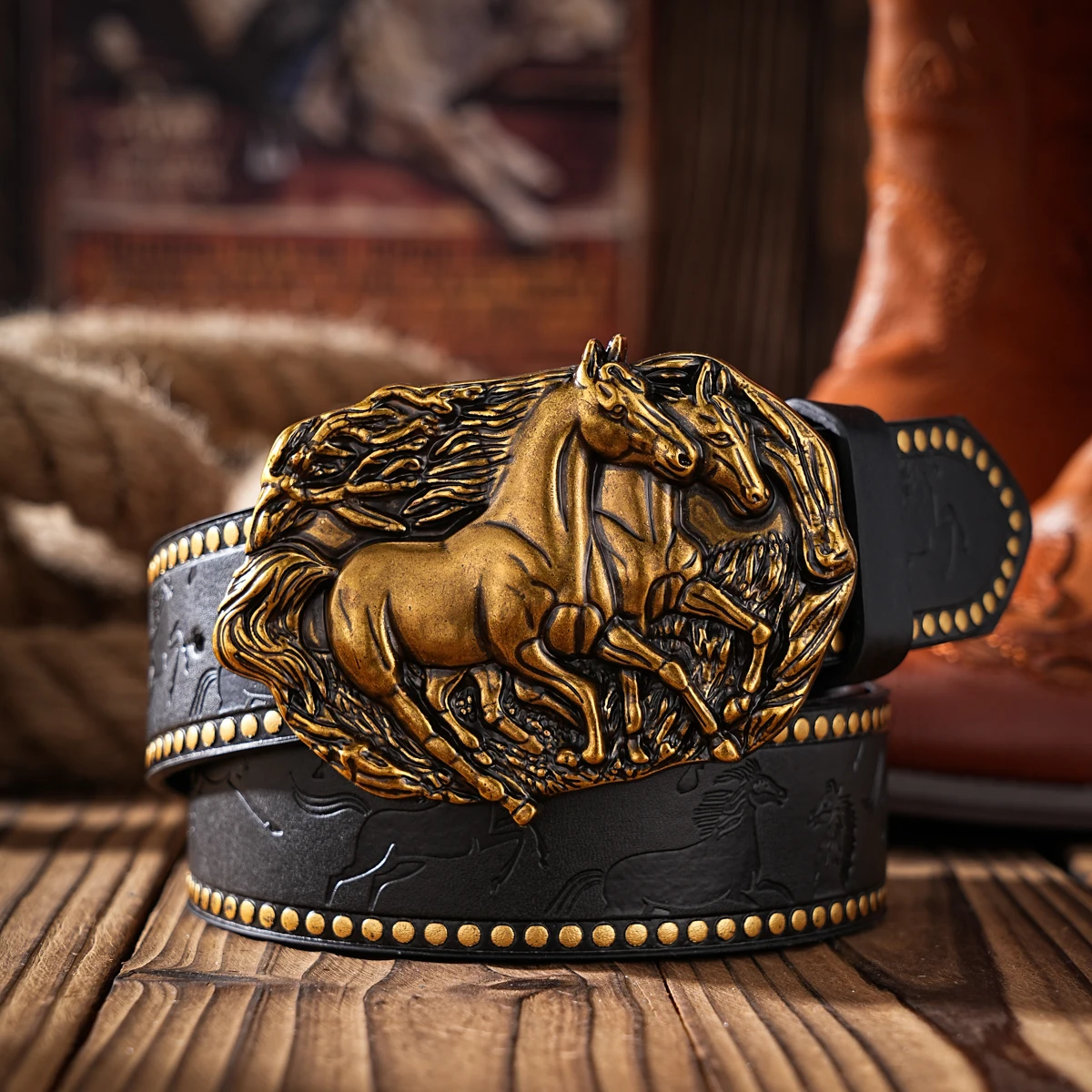 Lässige, individuelle und Retro-Gürtel, Kleidungsaccessoires im Western-Stil, Metallschnallen, PU-Gürtel, geeignet für Männer und Frauen – Detail 4