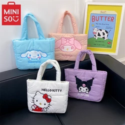 MINISO Sanrio Series Cartoon Cute Down Cloth Handbag Casual Large Capacity Shoulder Bag Melody Kuromi Tote Bag