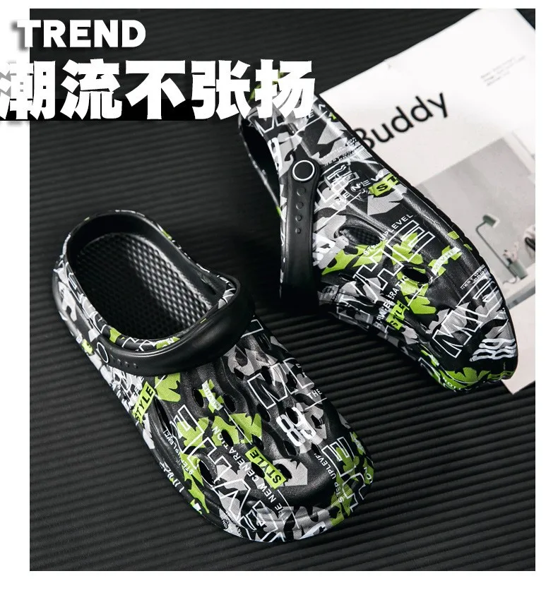 

Новые летние мужские тапочки с закрытым носком, мягкие повседневные шлепанцы на воздушной подушке, сандалии из ЭВА на очень толстой подошве, модные уличные пляжные нескользящие сандалии