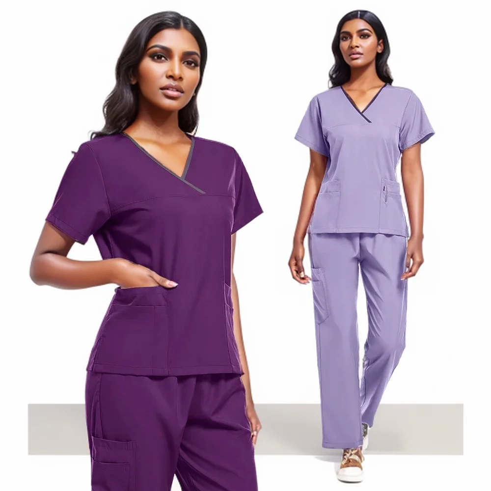 Trajes de médico Uniforme de alta calidad, uniforme de enfermera médica, conjunto exfoliante, Top y pantalón moderno con cuello en V para mujeres y hombres, ropa de trabajo hospitalaria