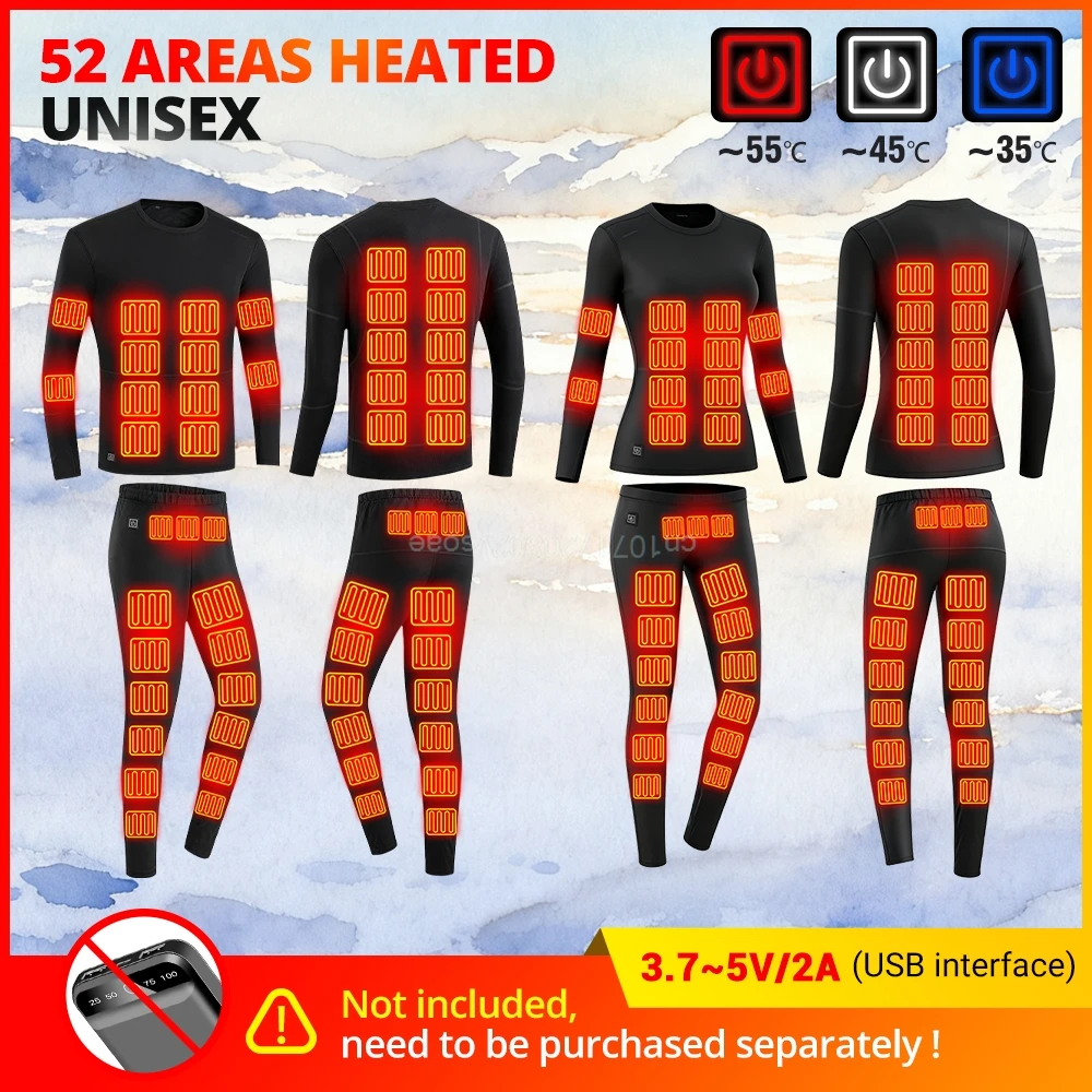 

New 52 Areas Heated Underwear Men Women's Skiing Winter Electric Heated Underwear Set Motorcycle Jacket Self Heating Jacket
