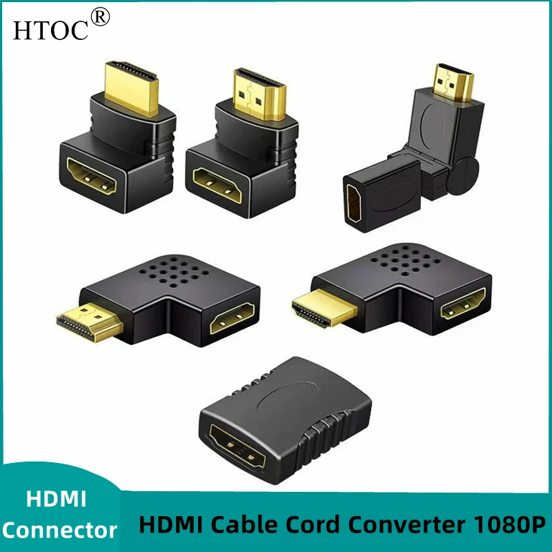 Adaptador hembra a hembra HDMI, macho a hembra, Cable de codo de 90 grados, extensión de adaptador y conversor 1080P