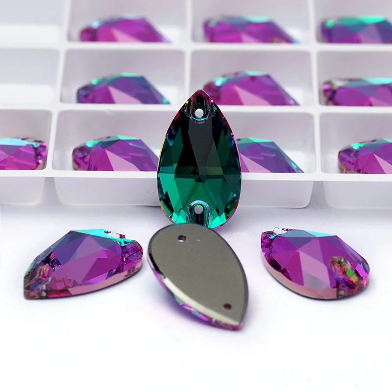 Pubrilex Emerald Vitrail Drop Cosmic Xirius RIVOLI Glas-Aufnähsteine Hochwertige Kristalle zum Nähen für Kleidung und Kunst – Detail 5