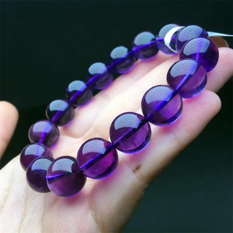 14.5MM Natural Uruguayan Amethyst Bead Bracelet Smooth Gemstone Reiki Healing Jewelry Energy Crystal Holiday Gift 1PCS