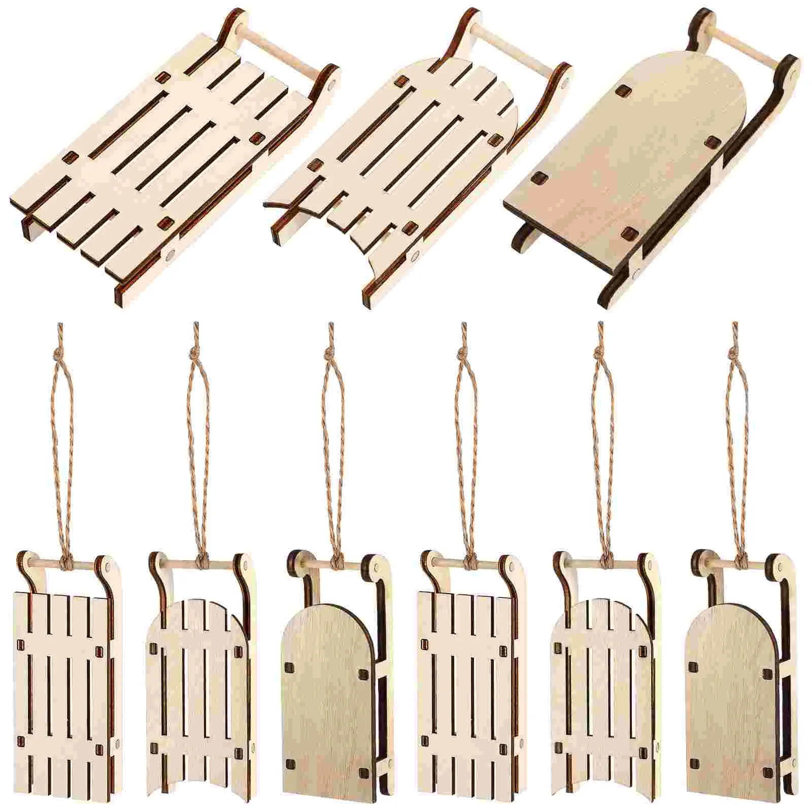 9Pcs Miniature Unfinished Wooden Sleigh Crafts Christmas Sleigh Charms Blank Wooden Sleigh Decors unfinished wood sleigh