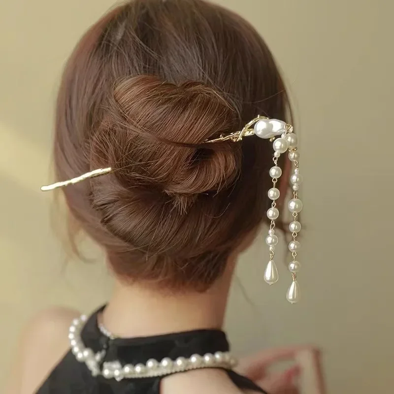 

Retro high-end style, Chinese pearl tassel hair clip, step hair clip, female back head curl hair clip