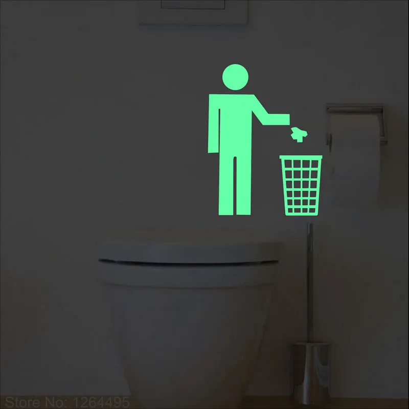 مضحك الكرتون مضيئة المرحاض ملصقا توهج في الظلام أبواب الحمامات تسجيل ملصق الحمام WC لاصقة تزيين غرفة الاطفال ديكور #1