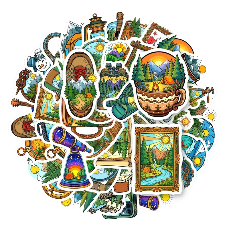 50pcsOutdoor Camping Hiking Adventure Stickers Mountain Forest Tent Backpack Camera Guitar Nature  Journal DIY Decor Stickers