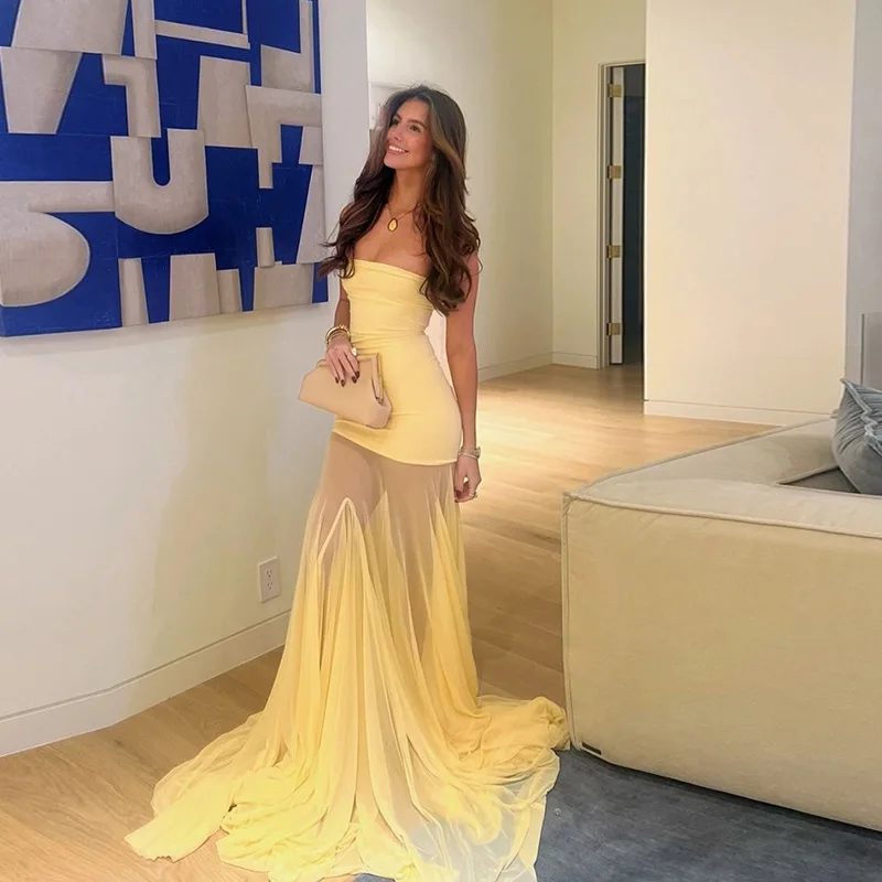 

2026 Spring New Fashionable American Cross Border Women Dress Solid Color Slimming High Waist One Neck Strapless Dress for Women