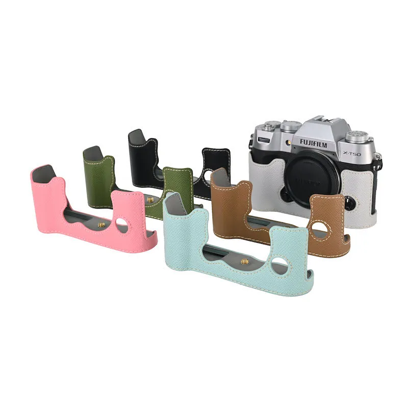 カメラプロテクターレザーケース Pu レザーカメラケースカバー富士フイルム XT50 富士 X-T50 ハーフボディビデオバッグ