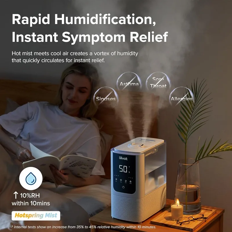 Humidificadores LEVOIT para quarto, Inteligente Umidificador de Ar Névoa Quente e Fresca para Sala Grande, Auto Umidade Personalizada