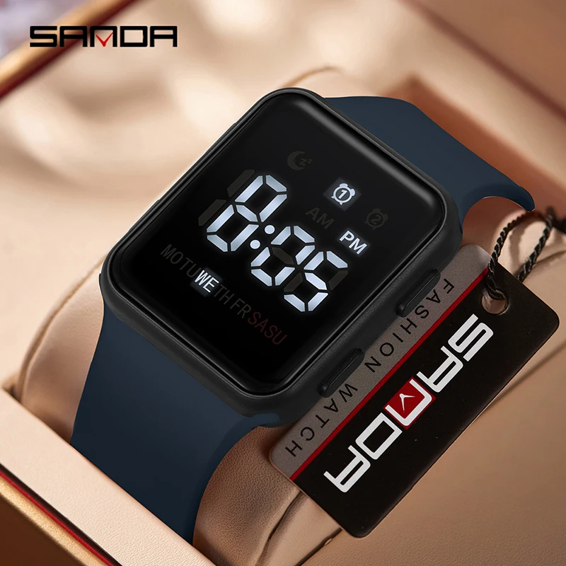 SANDA 9513 Minimalist Mens Electronic Watch Alarm Clock Luminous Calendar 50M Waterproof Sports Fashion Digital Watches for Man
