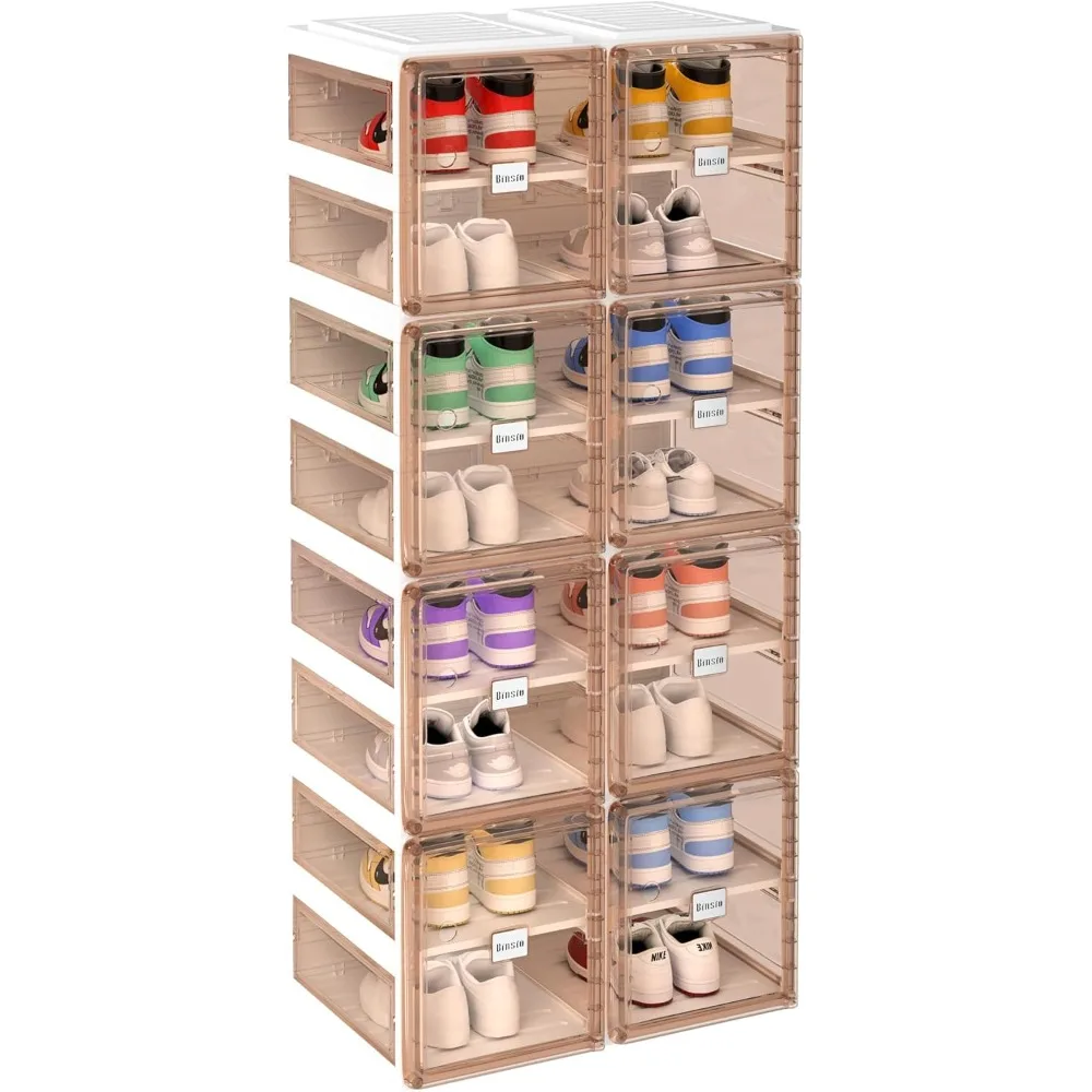 Shoe rack, closet entrance shoe cabinet, plastic, foldable shoebox, all-in-one sturdy sneaker rack, clear brown door - 8 layers