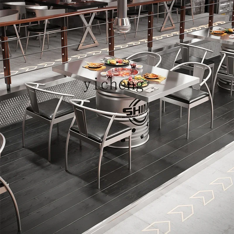 

RWJ Stainless Steel Barbecue Table Korean Iron Dining Table Oil Drum Card Holder Couch Combination