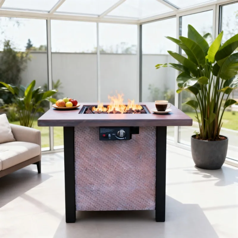 

Outdoor Gas Fire Pit Table with Burner Top Patio Heater Table for Garden Balcony Backyard Weather Resistant Outdoor