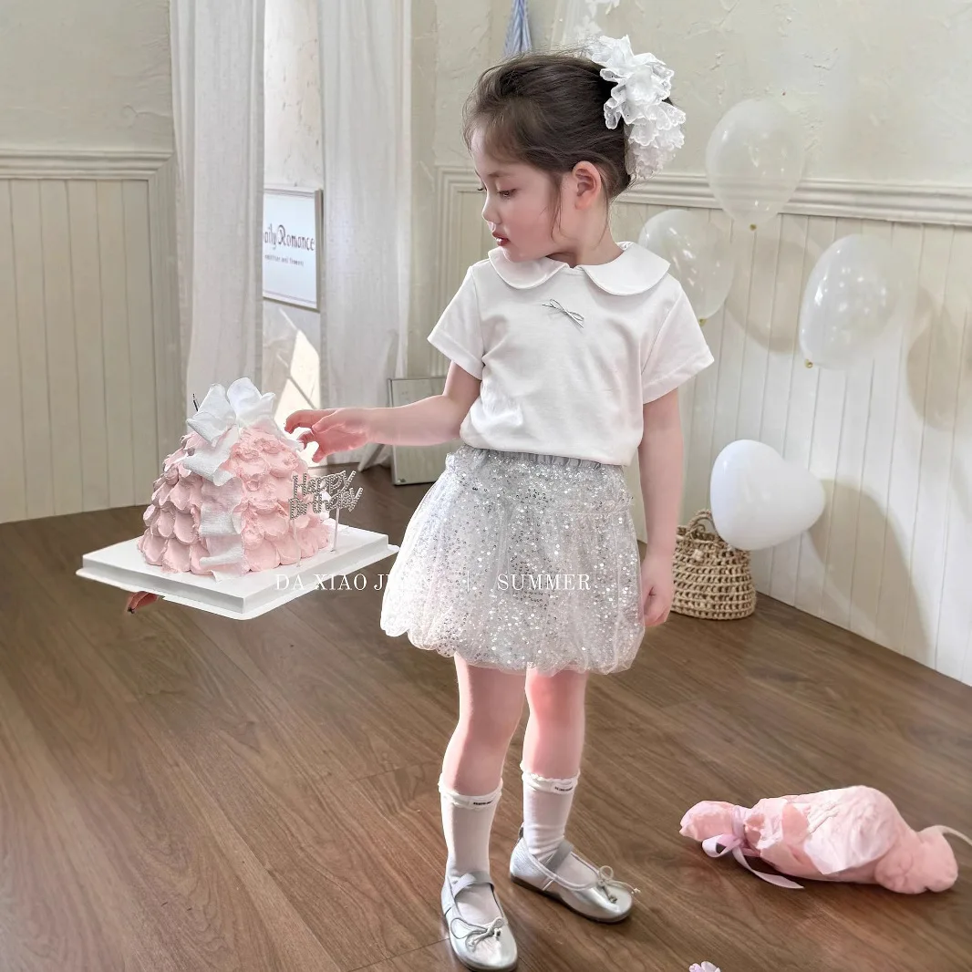 Sequin Skirt 2025 New Summer Cute Sweet Temperament Casual Versatile Sequin Skirt Kids Clothes Girls