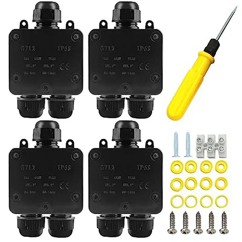 ABPP 4Pcs Waterproof Junction Box 3 Way, IP68 External Waterproof Electrical Junction Box for Diameter 5mm -15mm Wire