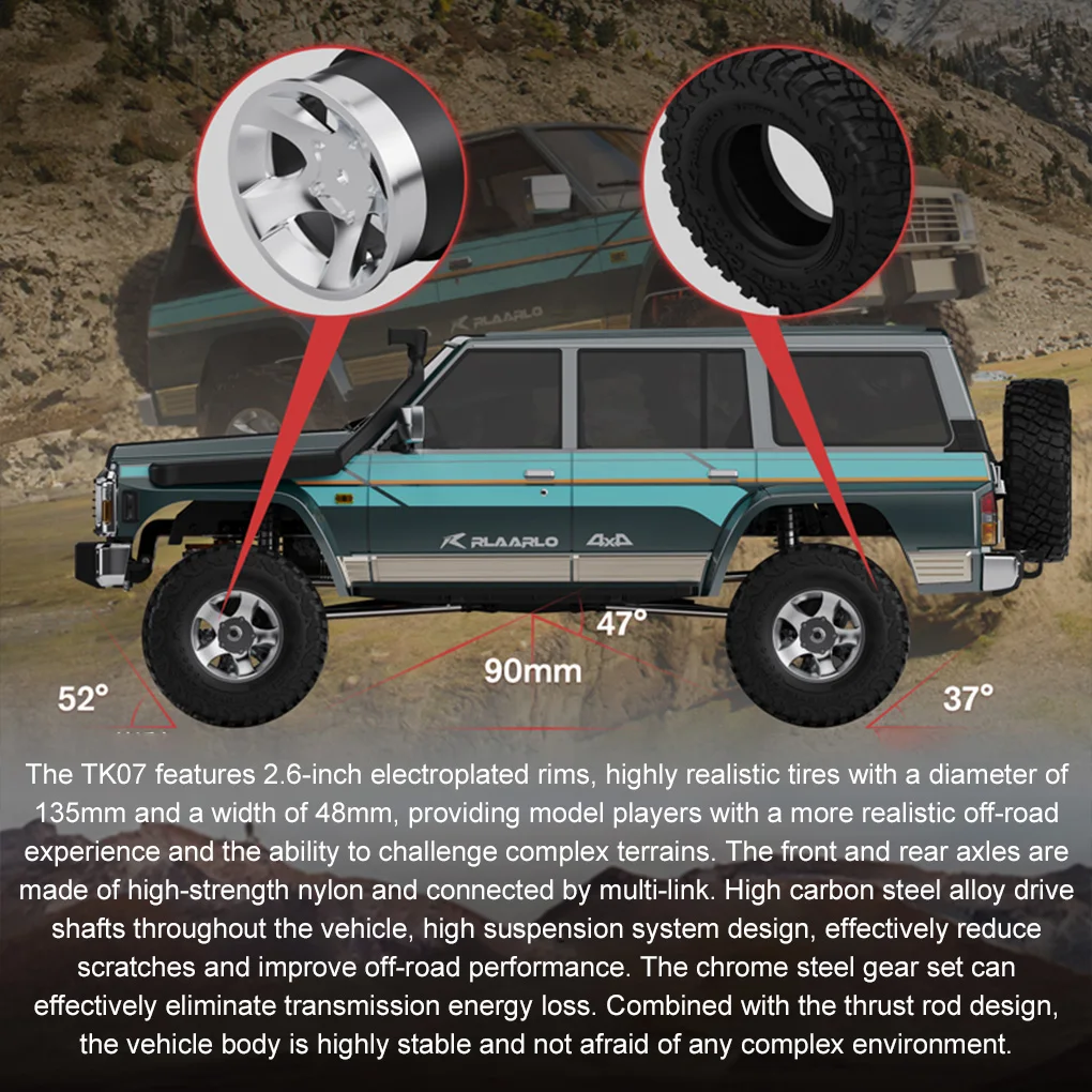 รถบังคับวิทยุ TK07 รุ่นปี 1/7 แบบปีนเขา ขับเคลื่อน 4 ล้อ ใช้ไฟฟ้า มอเตอร์แบบไร้แปรง/มีแปรง  ระบบดิฟเฟอเรนเชียลแบบสองสปีด  จำลองการขับขี่ออฟโรด