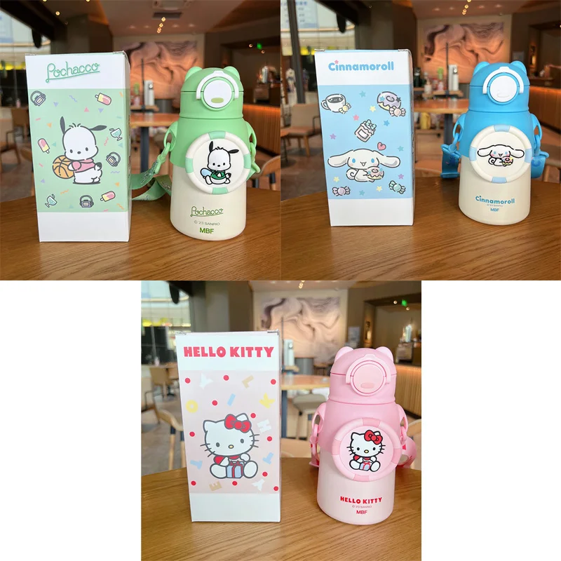 Student Cartoon Straw Thermoss Cup Sanrios Hellokittys Kawaii Child Cartoon Water Cup Portable High Capacity with Lock Leakproof