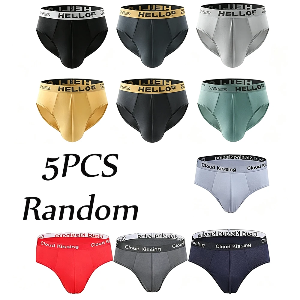 5Pcs Random Men's Briefs Letter Elastic Waistband Ultra-Soft Breathable Lightweight Cool Summer Daily Underwear