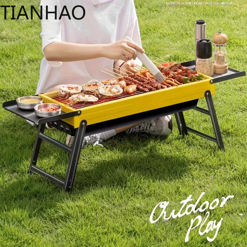 Camping Barbecue Grill with Extended Table Board Portable Folding Charcoal Stove Camping Burner Brazier for Camping