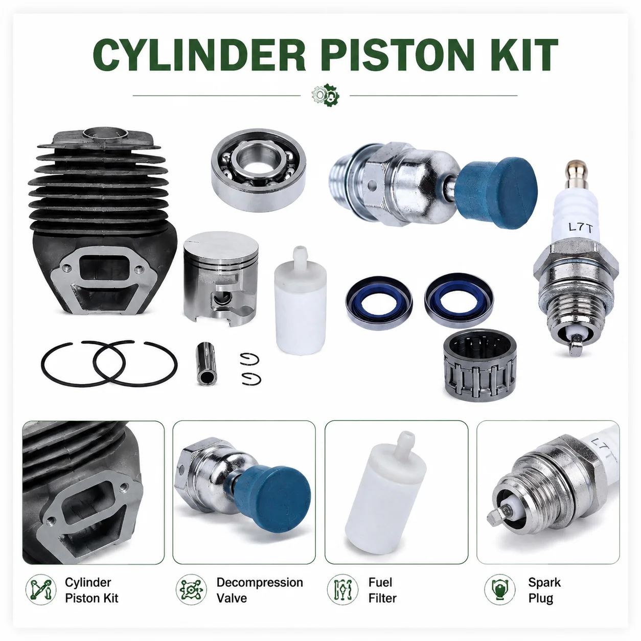Kit de Cilindro y Pistón de 51 mm con Bujía, Cojinetes y Retenes para Husqvarna Partner K750 K760, Repuestos para Sierra de Concreto, Reemplaza 506 38 61-71