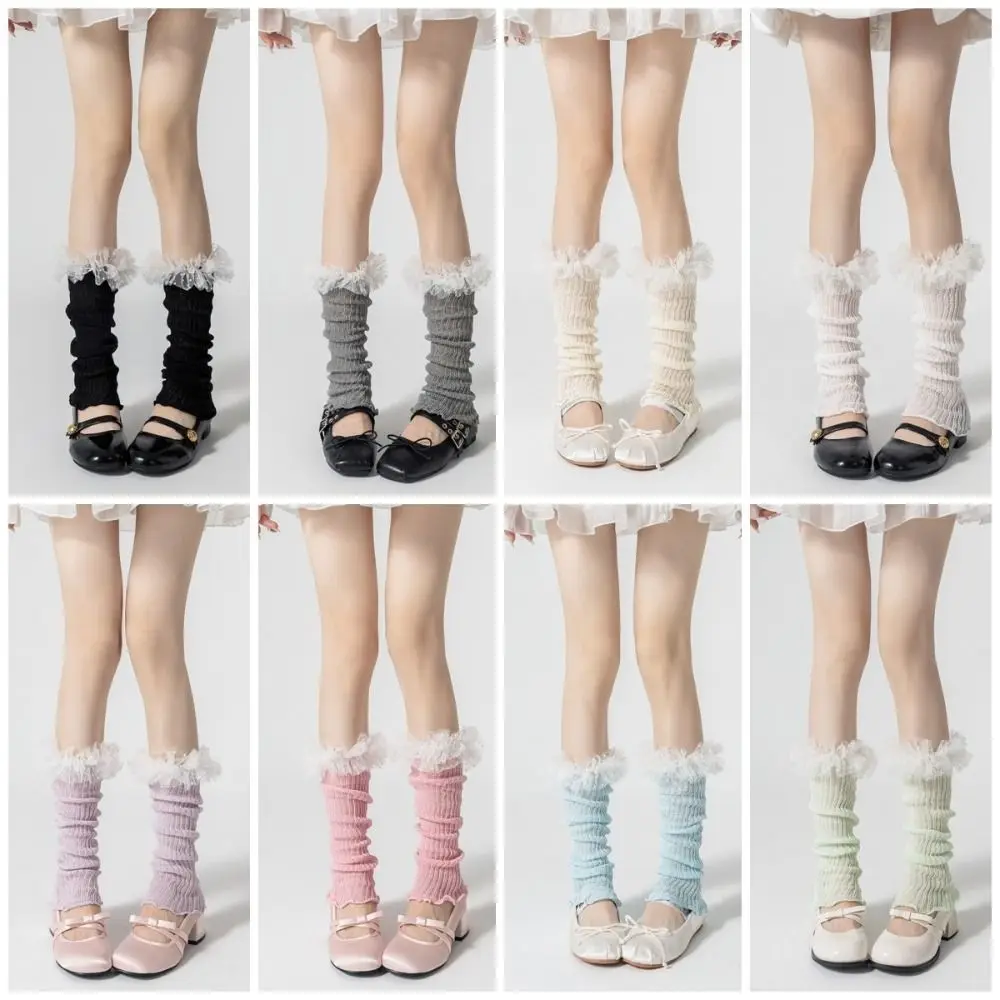 Ballet Style Sweet Leg Warmer Cotton Candy Color Knee High Ruffle Socks Lace Edge Breathable Open Toe Socks Streetwear