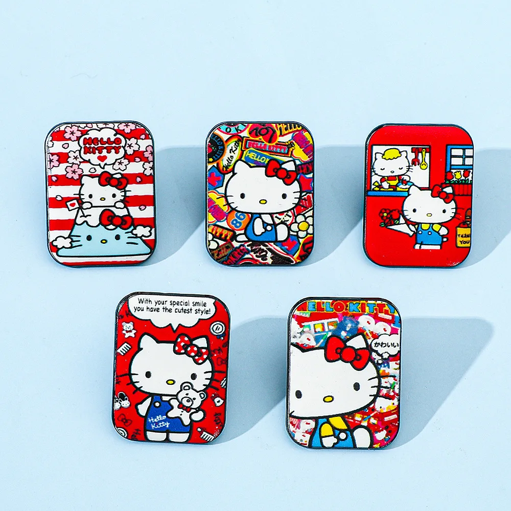 Anime Sanrio esmalte Pins, personalizado Hello Kitty série, broches Kawaii, lapela emblemas, desenho animado engraçado jóias presente para fãs e amigos