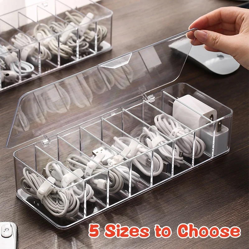 5 Sizes Multifunction Headphone Data Cable Charging Cable Organizer Transparent Data Cable Organizer With Lid Desktop Stationery