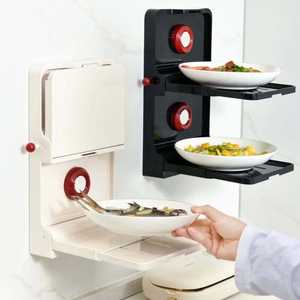 

Multi-layer Food Preparation Rack Suction Cup Type No Punching Folding Seasoning Rack Foldable Wall Mounted