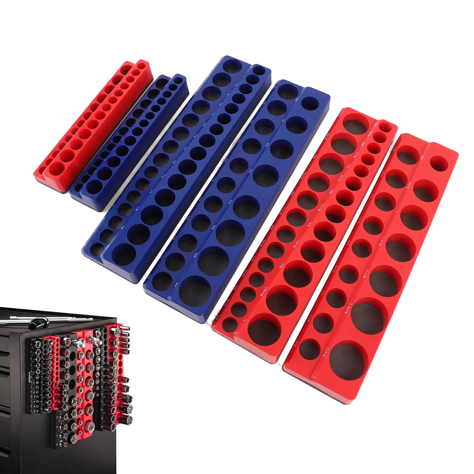 Magnetic Socket Organizer Set Strong Magnetic Multiple Sizes Space Saving for 1/4in 3/8in 1/2in Drive Magnetic Socket Tray
