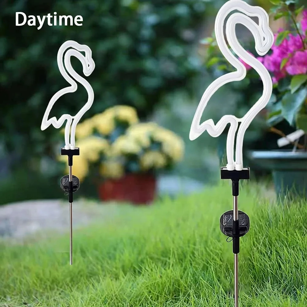 Neon Flamingo Pineapple Solar Garden Stake Lights Outdoor Pathway Light for Lawn Patio Yard Walkway Neon Pink Lighting Decor