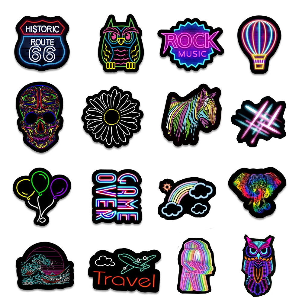 10/30/50/100PCS Anime Neon Light Graffiti Stickers Aesthetic Cartoon Decal Skateboard Laptop Bike Luggage Car Motorcycle Sticker